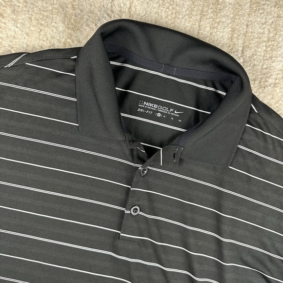 Nike Golf Polo Shirt MENS XL Black/White Striped Short Sleeve Polyester - Picture 1 of 5